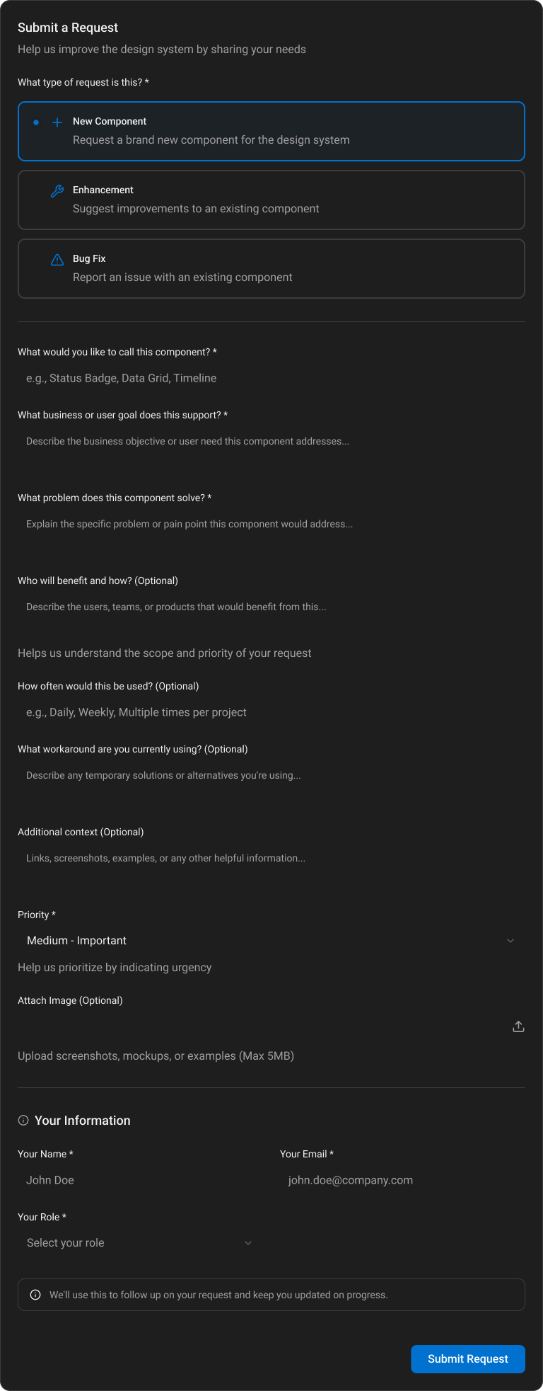 Design System Request Form - Initial View